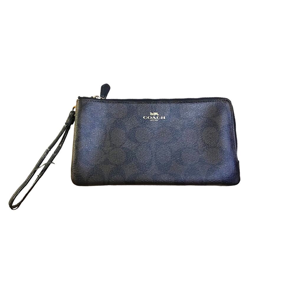 Coach Double Zip Wristlet Wallet in Signature Canvas F54057